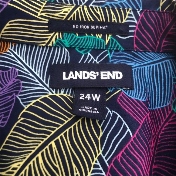 Lands End Deep Sea Navy Palm No Iron Top - Picture 10 of 12